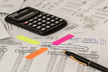 black, retractable, pen, white, printing paper, calculator, calculation, insurance, finance, accounting, investment