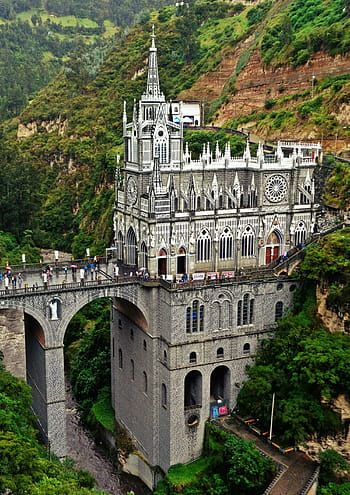 las lajas, Kolumbie, útočiště, svatyně, kostel, strom, architektura, stavba, exteriér budovy, den, venku