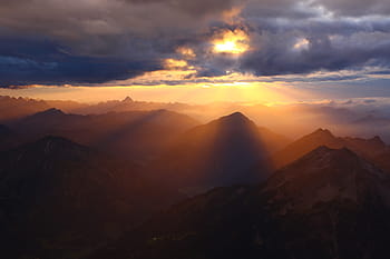 montagne, nuvole, giorno, Zugspitze, Baviera, abendstimmung, raggi di nuvole, Wolkenschatten, panorama, alpino, vertice
