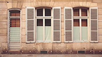 Okna, závěrky, architektura, město, městský, chodník, dlažební kamen