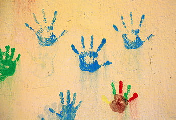 pintura de la mano, pared, mano de reflexión, niños, diversión, manos, integración de, manos de los niños, lago dusia, colorido, pintura