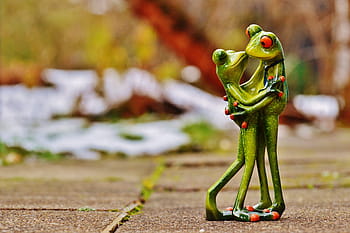 two, green, frog, ceramic, figures, valentine's day, love, frogs, pair, kiss, together
