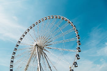 white ferris wheel, ferris, wheel, blue, sky, amusement, park, ride, adventure, ferris Wheel, fun