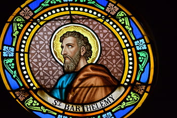 stained glass, apostle, jesus, window, church, colorful, disciple, bartholomew, halo, saint, faith