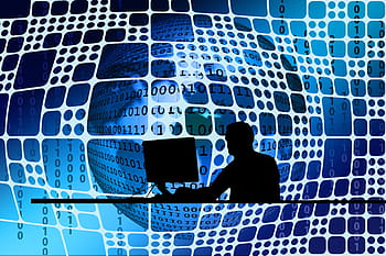 man, computer illustration, silhouette, desk network, networking, earth, continents, globe, www, at home, networked