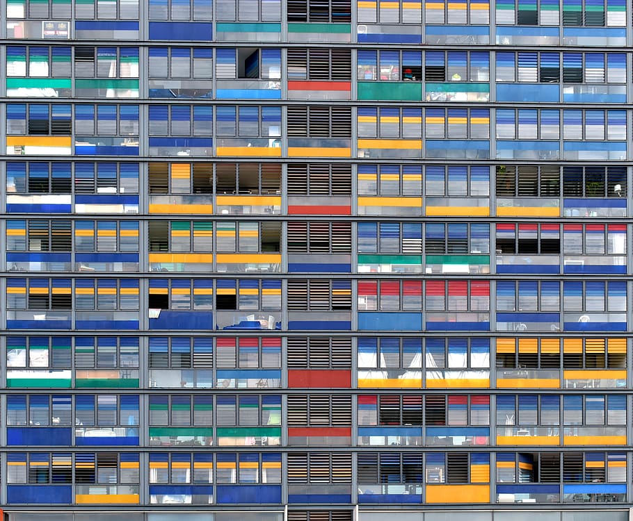 building, color, architecture, red, blue, lille, habitat, apartments, urban
