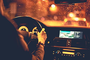 夜、 女性、 運転、 都市、 ダッシュボード、 ドライバー、 オレンジ、 人、 速度、 交通機関、 車