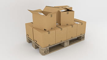 brown, cardboard boxes, top, wooden, pallet, goods, freighter, transport, wood, boxes, cardboard