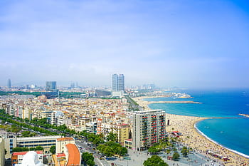 přes, barcelona, Španělsko, Pohled, Barcelona, ​​Španělsko, město, panoráma města, fotografie, metropole, veřejná doména, mrakodrapy