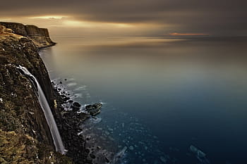 timelapse fotografie, vodopád, Skotsko, isle of skye, jezero, nebe, západ slunce, krajina, moře, Příroda, nálada