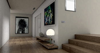 stainless, steel footed, white, shade desk lamp, floor, gang, input, entrance hall, lichtraum, gallery, living room