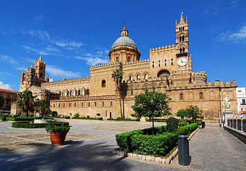 hnědý, beton, budova, modrý, nebe, palermo, Sicílie, památník, architektura, slavné místo, Evropa
