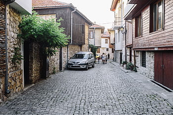 狭い、 通り、 古い、 住宅、 町nessebar、 旧市街、 ネセバル、 ブルガリア、 夏、 建築、 町