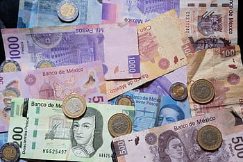 banknote, coin lot, Mexican Pesos, Weights, Money, Ticket, mexico, paper currency, currency, finance, wealth