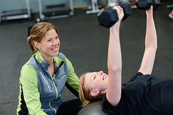 woman, gray, green, zip-up jacket, gym, person, exercising, people, men, healthy Lifestyle, women