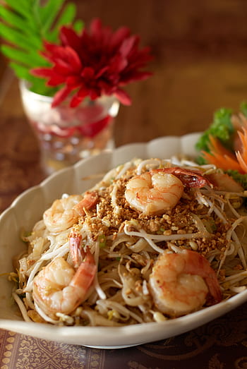 nudle, asijský, vaření, jídlo, krevety, orientální, deska, miska, restaurace, pad thai, večeře