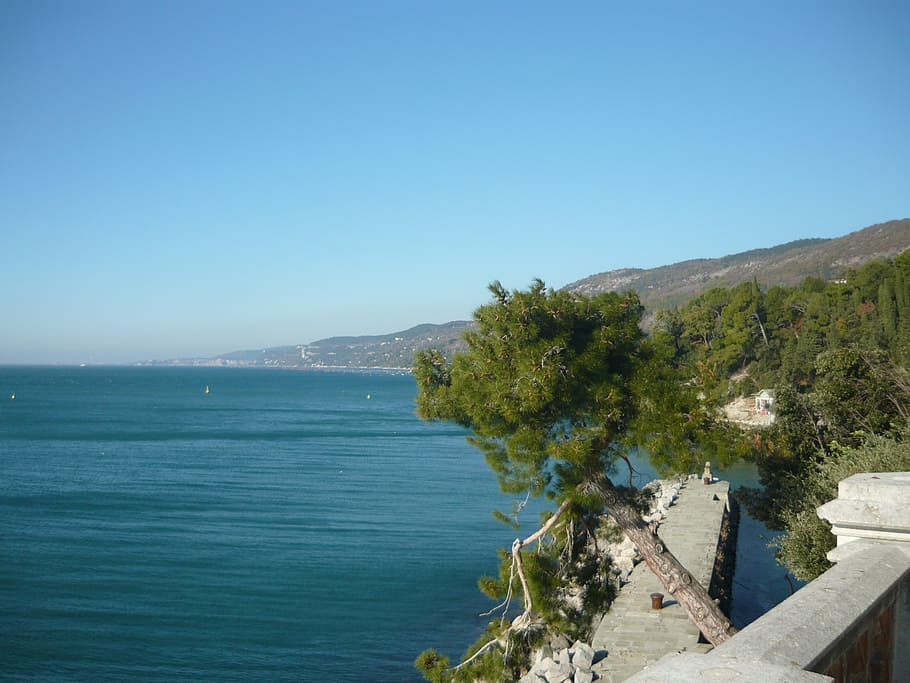 trieste, italy, castle, mountain, lake