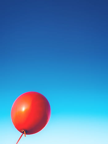Červené, balón, Průhledná, modrý, nebe, objekty, hélium, balon helia, střední vzduch, nikdo, létající