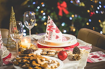 クリスマスディナーテーブル、 設定、 素晴らしい、 クリスマスディナー、 テーブル設定、 キャンドル、 クリスマス、 クリスマスベーキング、 クリスマスボケ、 クリスマスの夜、 クリスマスの設定