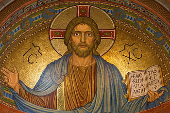 Ježíš Kristus, hospodářství, kniha umělecká díla, Kristus, Ježíš, náboženství, mozaika, velikonoční, zlato, maria laach, zlatý
