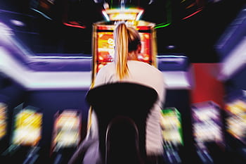 Blurred, background, person, casino, playing, slot, machine, adult, bet, betting, blur