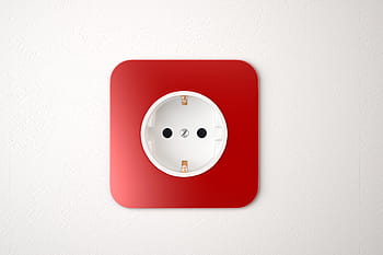 square, red, white, plastic device, red power, socket, white wall, power, wall, electric, electrical