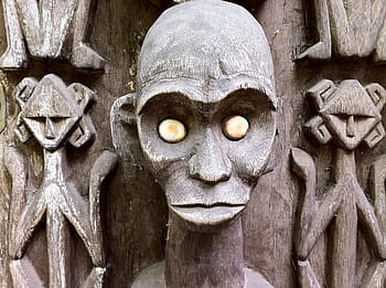 Marrone, di legno, scolpito, statua, scultura, vudù, zombie, orrore, paura, occhi, Africa