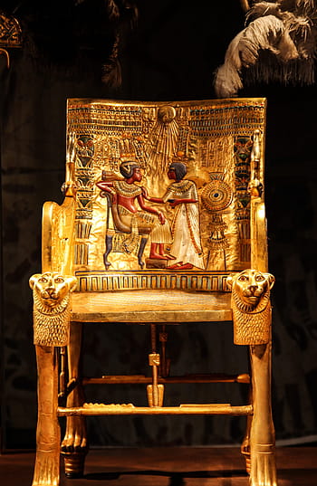 starověké, Egypt, ryté, židle, zlatý, zdobené, cenný, poklad, pharaonic, luxor, hrobka