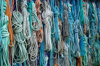 lotto di corda di colore assortito, assortito, corde, giorno, nodi, corda, fotogramma intero, sfondi, rete da pesca, nessuno, multicolore