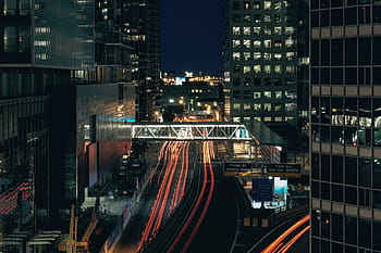 time lapse photo, city, night, buildings, urban, architecture, lights, traffic, urban Scene, street, cityscape