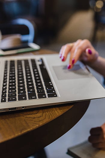 trabalhando, computador, mulher, macbook, caderno, laptop, mãos, negócios, humano Mão, tecnologia, computador Teclado