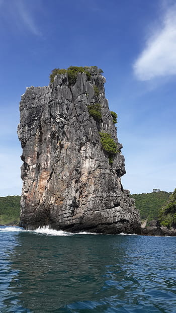 gray, rock formation, sea, island gulf of thailand, rock, island, wave, stones, beauty, walks on the sea, landscape