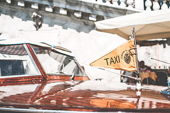 icónico barco taxi, italia, bandera, icónico, barco, taxi, Venecia, barco taxi, barcos, lujo, transporte