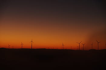 větrné turbíny, západ slunce, krajina, temný, noc, větrný mlýn, energie, vítr, alternativní energie, větrná turbína, síla větru