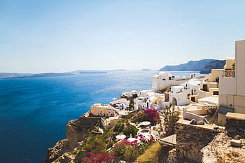 bird, eye view photo, bird's eye view, Santorini, sea, mediterranean Sea, greece, mediterranean Countries, travel Destinations, vacations, island
