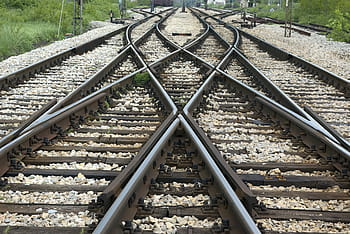 black, gray, train track, Railroad, Crossroads, Track, railroad track, transportation, rail transportation, metal, railroad tie