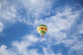 Gelb, Blau, heiß, Luftballon, Himmel, Natur, Landschaft, Wolken, Fallschirm, Antenne, Heißluftballon