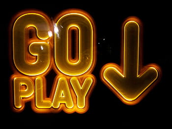 geel, bruin, Gaan, spelen, neonborden, oranje, LED, teken, game hell, schild, Notitie