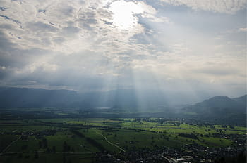 i raggi del sole, città, uccelli, occhio, vista, verde, erba, terra, giorno, raggi di sole, cielo