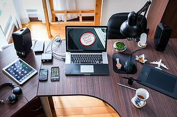 otočil, macbook, pro, bílý, ipad, horní, kancelářský stůl, počítač, pracovní, kancelář, podnikání