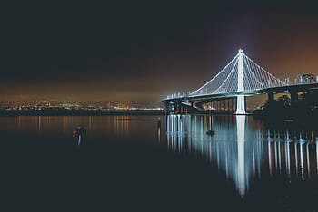 fotografia di paesaggio, illuminato, ponte, architettura, struttura, infrastruttura, acciaio, luci, buio, notte, riflessione