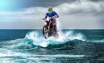 persona, giro, motocross dirt bike, corpo, acqua, motocross, enduro, onda, surfers, da corsa, giro in motocross