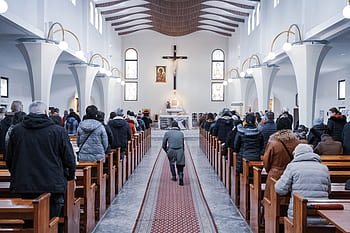 church, prayer, the prospect of, symmetry, cross, benches, praying, christianity, jesus, faith, religion