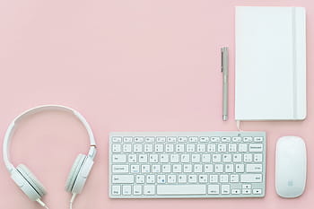 jablko magická klávesnice, kouzelná myš, růžový, životní styl, sluchátka, klávesnice, jablko, myš, pero, notebook, plánovač
