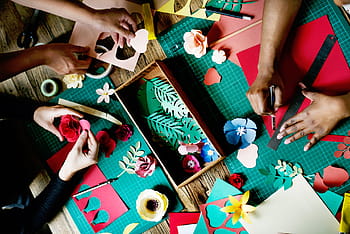 people, paper art, lifestyle, working, arts, crafts, handicrafts, flowers, paper, colors, human Hand