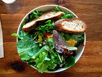 verdura, pane, ciotola, le foglie, insalata, bianca, ceramica, lattuga, verdure, cibo, salutare