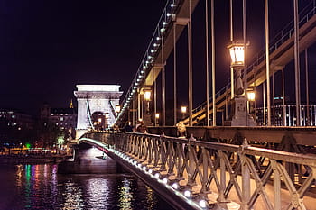 夜、 セーチェーニ鎖橋、 ブダペスト、 建築、 橋、 鎖橋、 都市、 街の明かり、 ハンガリー、 ライト、 古い
