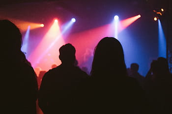 silhouette, people, partying, club, concert, stage, lights, spotlight, crowd, girls, guys