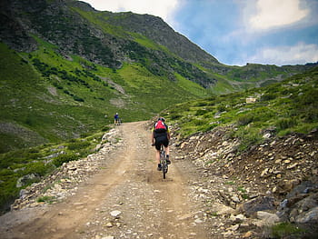 muž, jezdectví, jízda na kole, úbočí, mtb, horské kolo, vysokohorský, transalp, hory, cyklistika, pryč