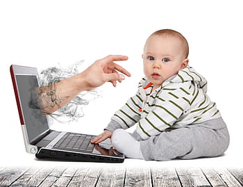 bébé, enfant, garçon, ordinateur, en jouant, Jeune, bambin, bébé garçon, mignonne, main, sol